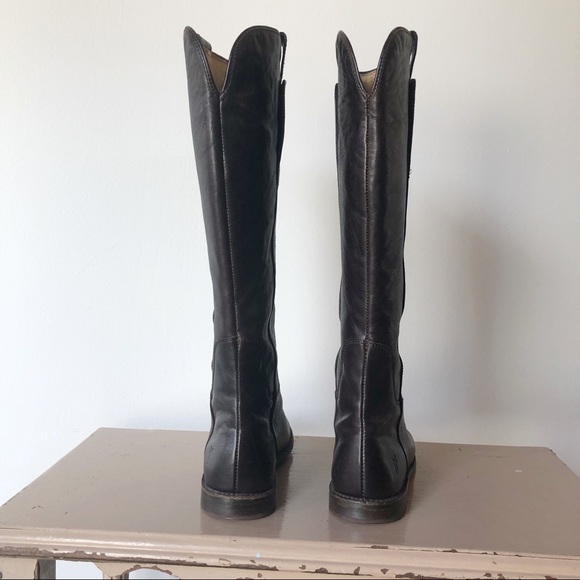 Frye Paige Tall Brown Leather Riding Boots - Picture 6 of 8
